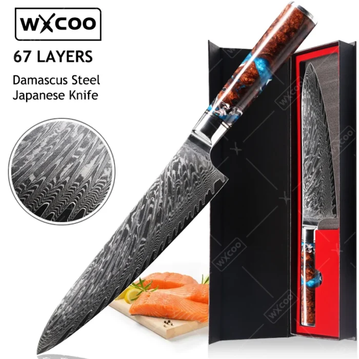 WXCOO Kitchen Knives Japanese Chef Knife Damascus Steel Hand Forged Cleaver Professional Kitchen Knives Sharp Cooking Tools