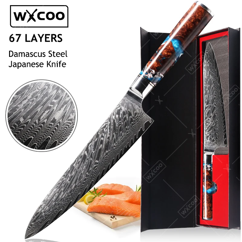 WXCOO Kitchen Knives Japanese Chef Knife Damascus Steel Hand Forged Cleaver Professional Kitchen Knives Sharp Cooking Tools