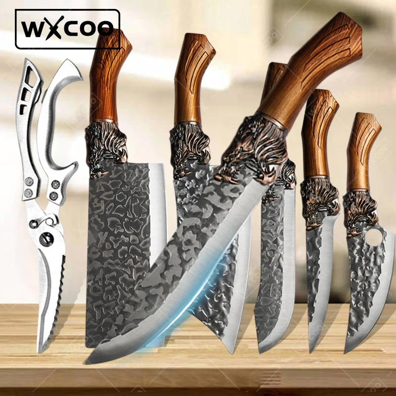 WXCOO Forged Kitchen Knife Meat Cleaver Butcher Professional Chef Knives Stainless Steel Boning Knife Fruit Peeler Cooking Tools
